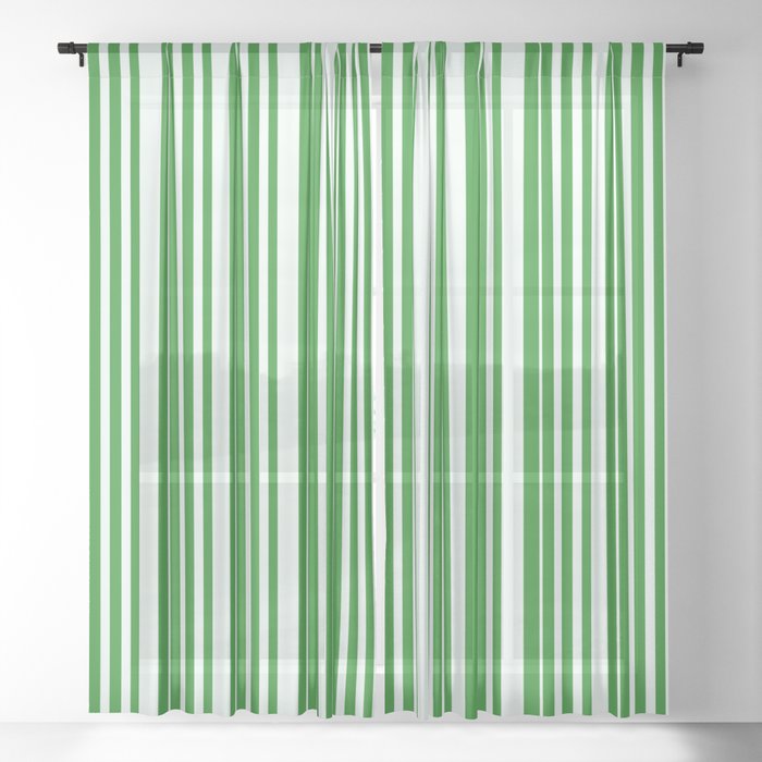 Forest Green & Mint Cream Colored Pattern of Stripes Sheer Curtain