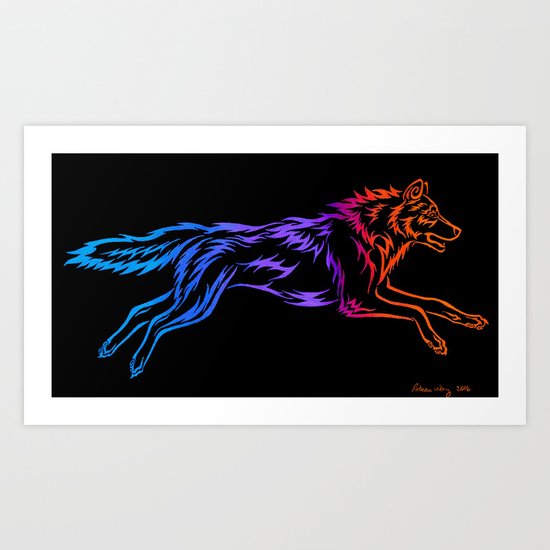 Colorful Tribal Running Wolf Art Print
