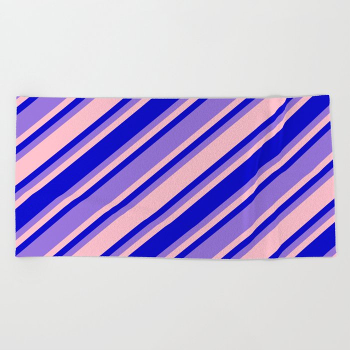 Pink, Blue, and Purple Colored Pattern of Stripes Beach Towel