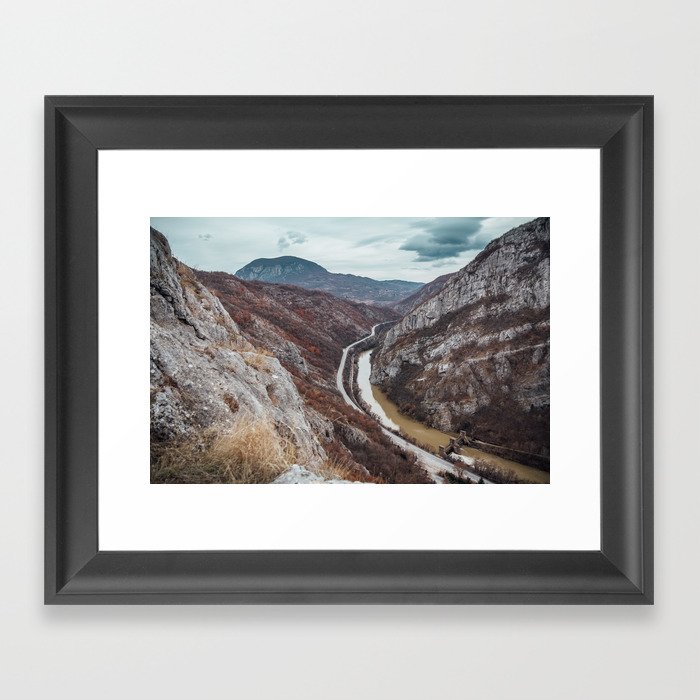Beautiful photo of the canyon in Serbia, with river and the highway in the middle Framed Art Print