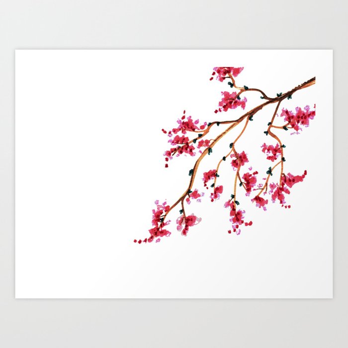 Japanese Cherry Blossom Art Print by Darina Drawing_designs
