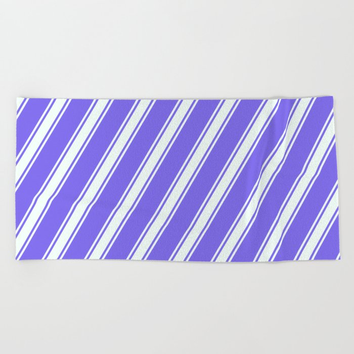 Medium Slate Blue & Mint Cream Colored Lined Pattern Beach Towel