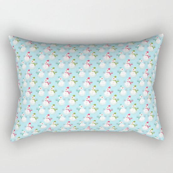 Merry christmas! Beautiful snowman pattern on aqua backround Rectangular Pillow