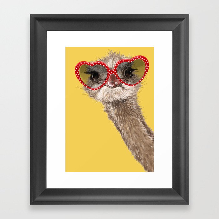 Fashion Hipster Ostrich in Yellow Framed Art Print