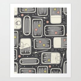 anchovies in tins (gray) Art Print