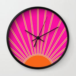 Sun Print Sunrise Hot Pink And Orange Sunshine Retro Sun Wall Art Vintage Boho Abstract Modern Decor Wall Clock