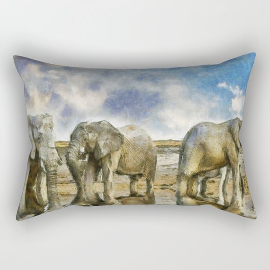Elephants Drinking Rectangular Pillow