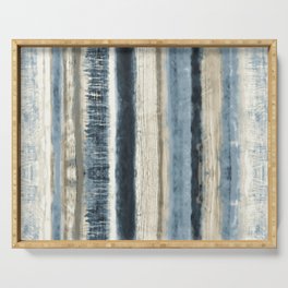 Distressed Blue and White Watercolor Stripe Serving Tray
