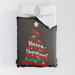 Merry Christmas Buffalo Checks Ribbon Tree Comforter
