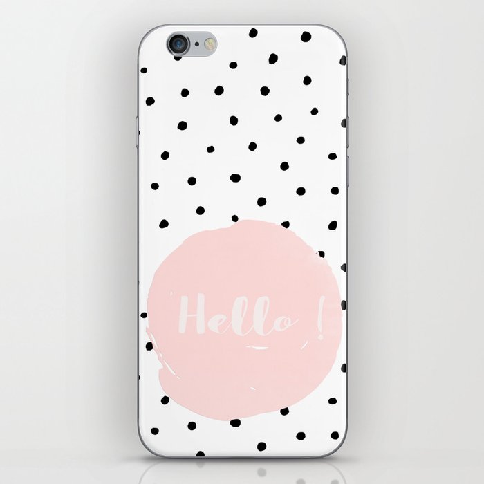 Hello! Black on white Polkadots and pink Typography iPhone Skin