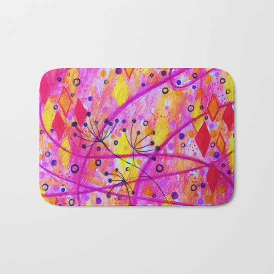 INTO THE FALL 2 - Whimsical Pink Purple Autumn Floral Watercolor Abstract Nature Pattern Fine Art Bath Mat