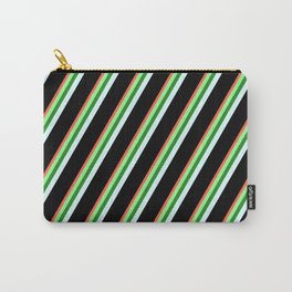 [ Thumbnail: Red, Green, Forest Green, Light Cyan, and Black Colored Stripes/Lines Pattern Carry-All Pouch ]