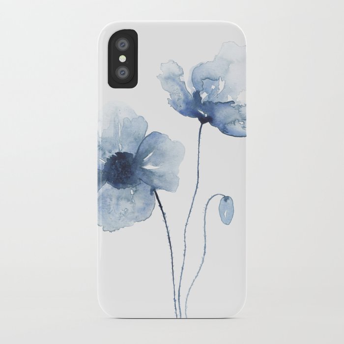 blue watercolor poppies iphone case