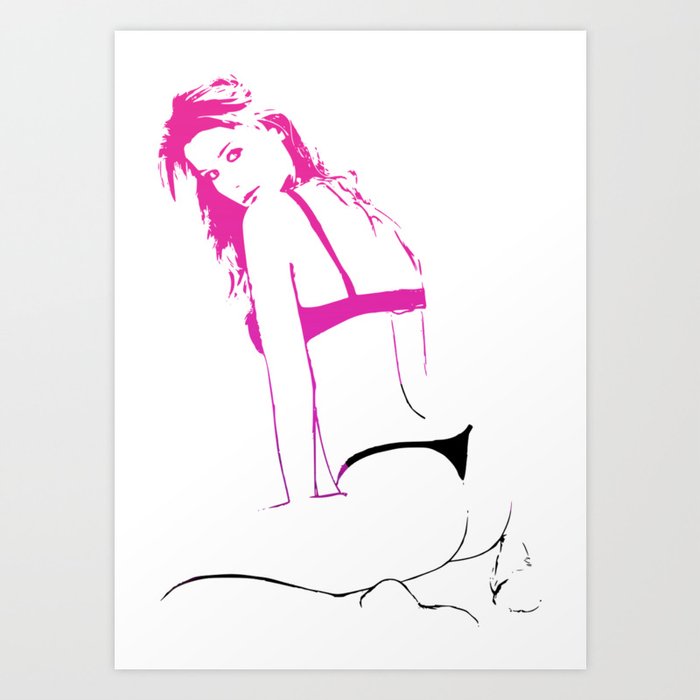Naked woman, curvy female body, woman in bikini minimal artwork Art Print
