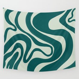 Retro Swirl Hand-Painted Lines in Teal + Mint Green Wall Tapestry