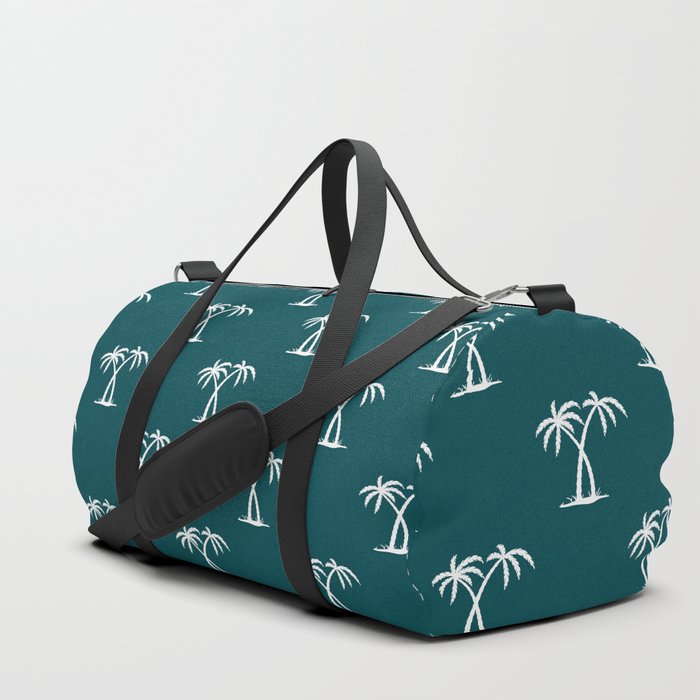 Teal Blue And White Palm Trees Pattern Duffle Bag