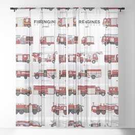Fire Engines of the World Sheer Curtain