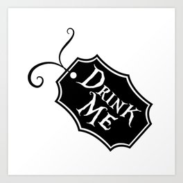 "Drink Me" Alice in Wonderland styled Bottle Tag Design in Black & White Art Print