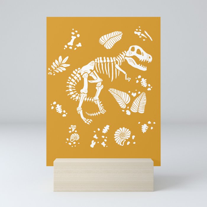 Excavated Dinosaur Fossils - Mustard Mini Art Print