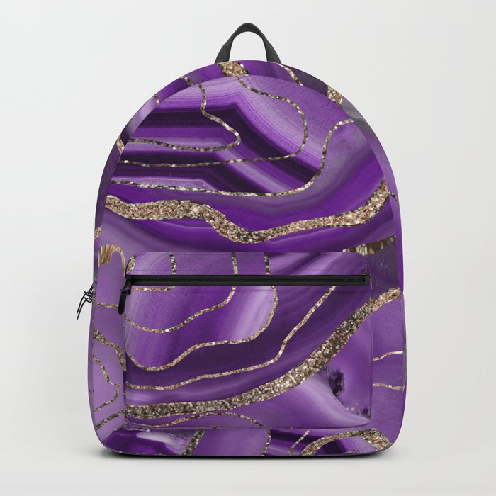 Purple Gray Agate Gold Glitter Glam #1 (Faux Glitter) #marble #decor #art #society6 Backpack
