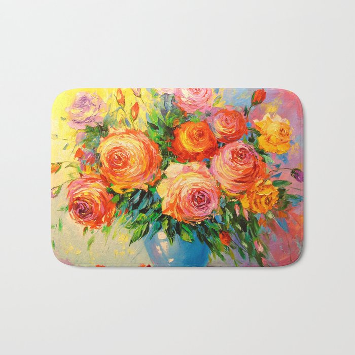 A bouquet of roses in vase Bath Mat