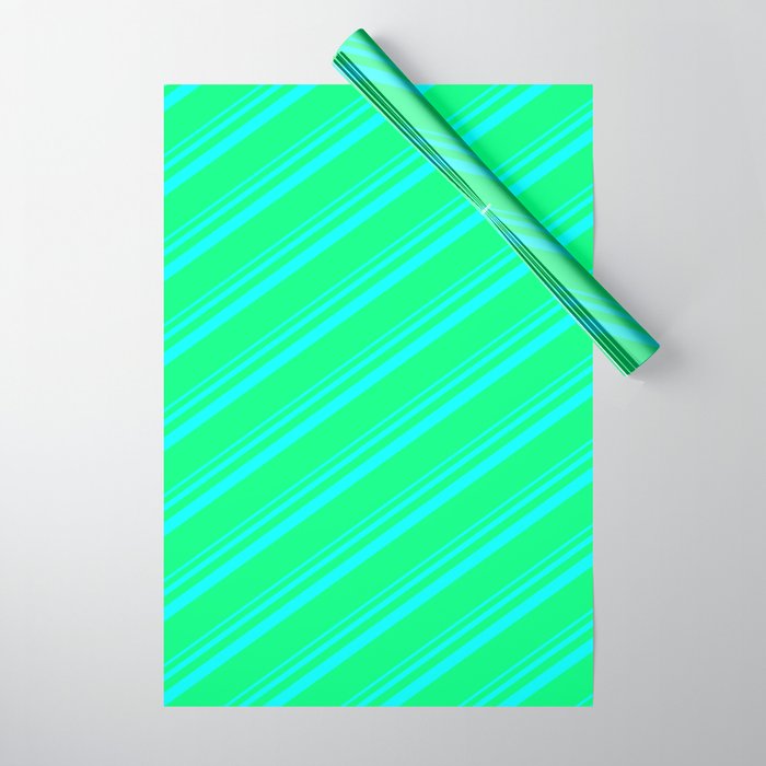 Aqua & Green Colored Lines Pattern Wrapping Paper