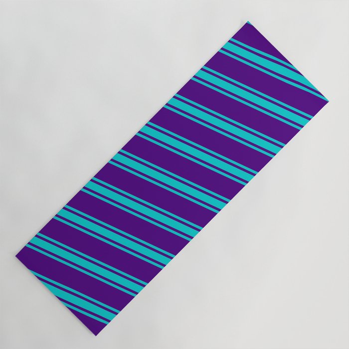 Indigo and Dark Turquoise Colored Striped/Lined Pattern Yoga Mat