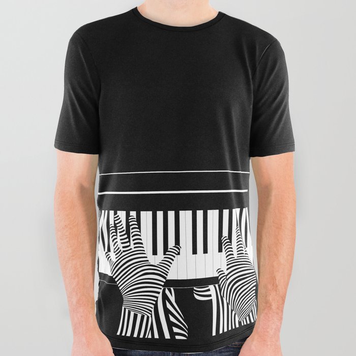 B&W Pianist All Over Graphic Tee