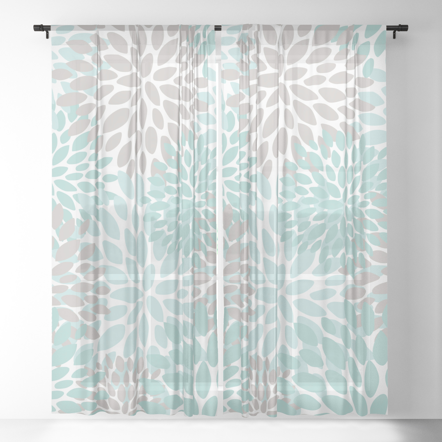 Fl Pattern Teal Aqua Turquoise, Gray Patterned Curtains