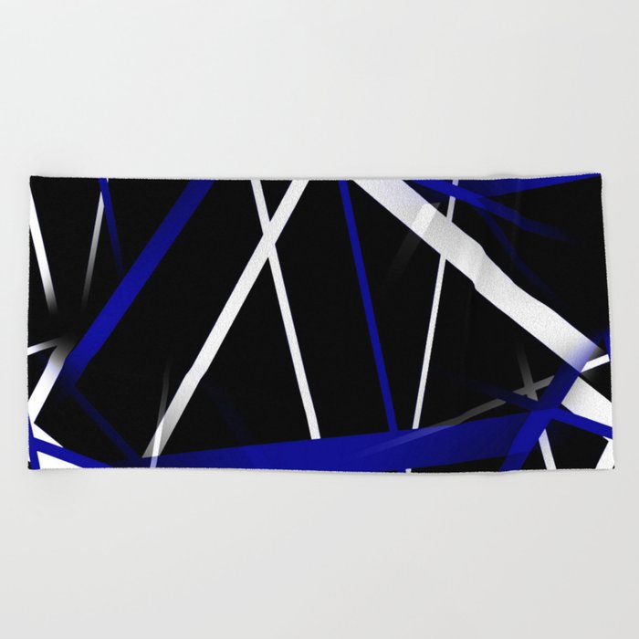 Seamless Abstract Royal Blue and White Lines Beach Towel
