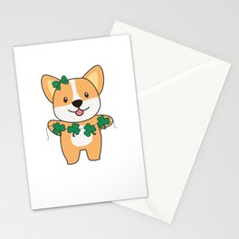Corgi Shamrocks Cute Animals For Luck Stationery Card