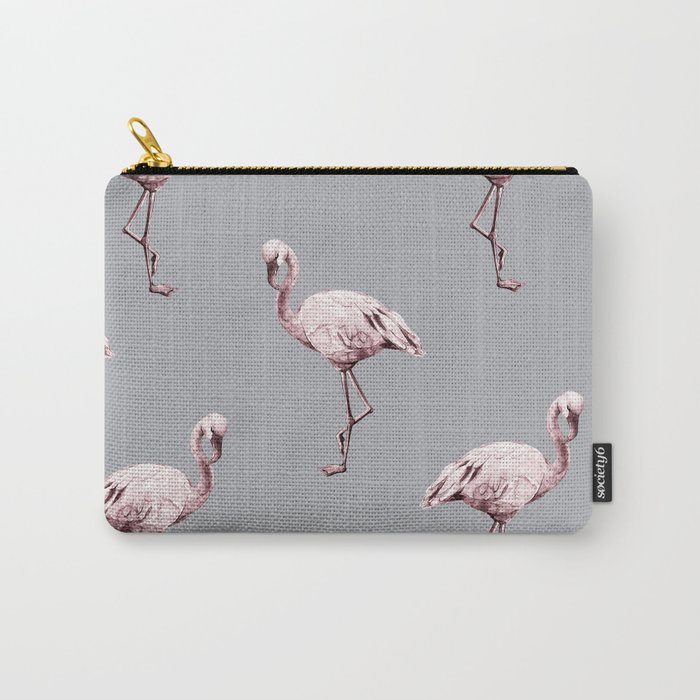 Simply Flamingo on Concrete Gray Carry-All Pouch