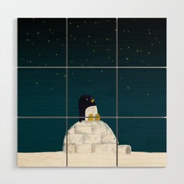 Star gazing - Penguin's dream of flying Wood Wall Art