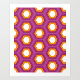 Mod hexagon mosaic - orange and purple Art Print