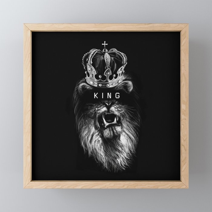 Lion, Lionart, King, Animal, Black, Minimal, Interior, Black White,Wall art, Art Print,Trendy decor Framed Mini Art Print