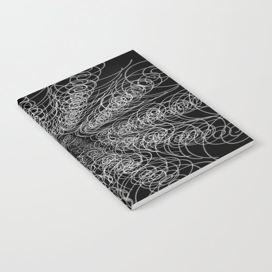 White Swirl Fractal on Black Notebook