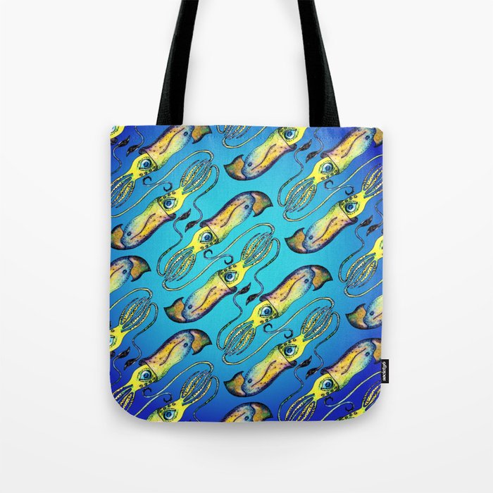 squid pattern on blue background  Tote Bag