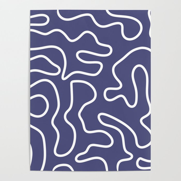 Squiggle Maze Minimalist Abstract Pattern in Deep Periwinkle Purple Poster