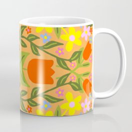 Modern Folk Art Flowers On Orange Mug