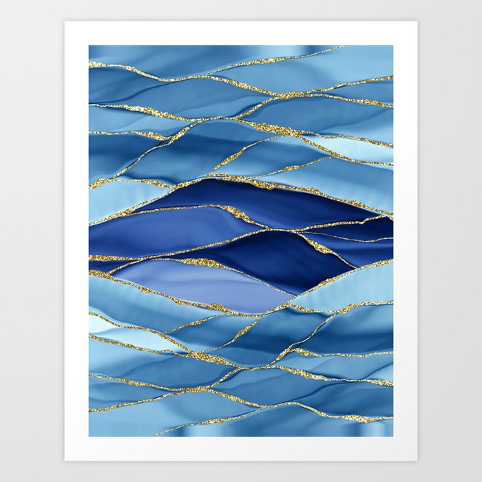 Dark Mystic Blue Marble Mermaid Ocean Waves Art Print