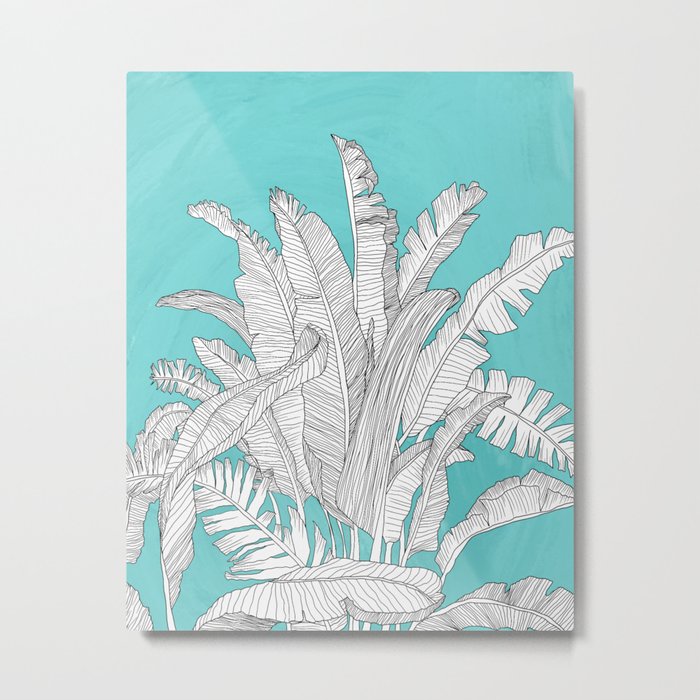 Banana Leaves Illustration - Blue Metal Print