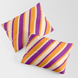 [ Thumbnail: Bisque, Purple, and Dark Orange Colored Lined/Striped Pattern Pillow Sham ]