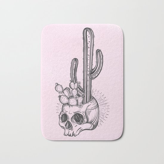 Cactus Skull Black on Pink Bath Mat