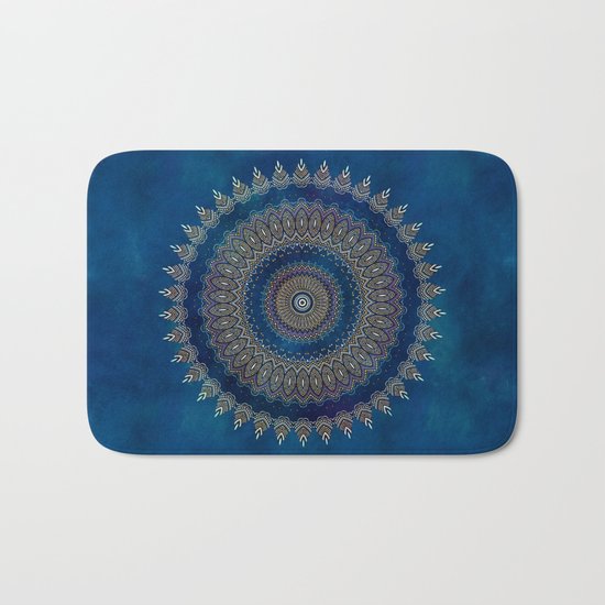 Blue detailed mandala esoteric symbol Bath Mat