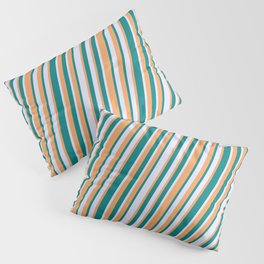 [ Thumbnail: Brown, Teal, and Lavender Colored Lined Pattern Pillow Sham ]