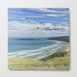 New Zealand Photography - Tautuku Bay Surrounded By Grassy Hills Metal Print