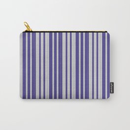 [ Thumbnail: Light Gray and Dark Slate Blue Colored Lines Pattern Carry-All Pouch ]