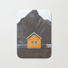 Yellow Cabin Bath Mat | Digital, Color, Calm, Architecture, Norway, Yellow, Moody, Lofoten, Beautiful, Tones 