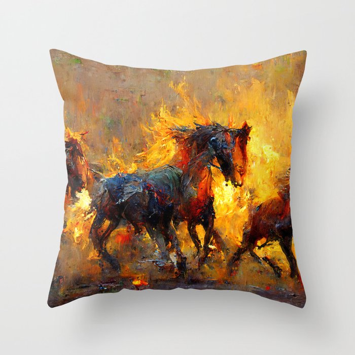 Flaming Horses Throw Pillow