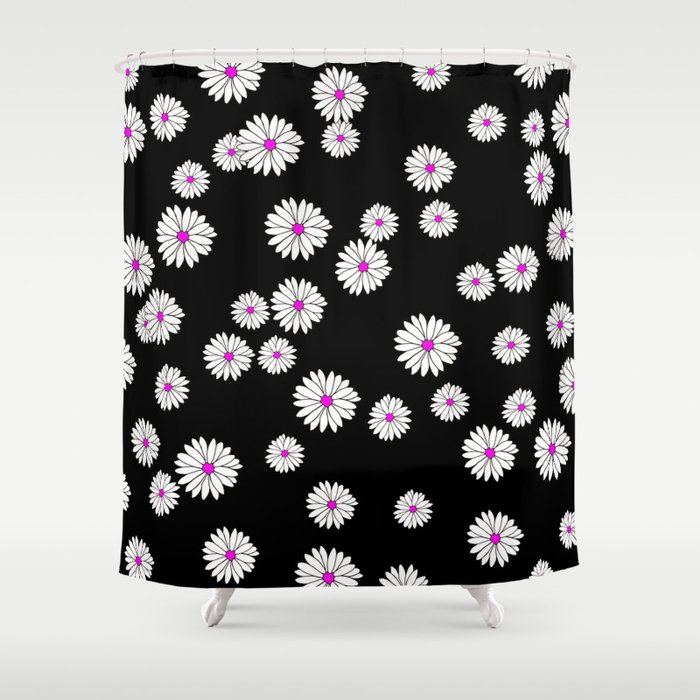 Daisies Blossoms Flower Design white black pink Shower Curtain